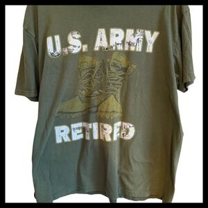 U.S. Army Retired Boots Graphic Olive Green T-Shirt Mens XL